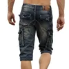 Summer Mens Retro Cargo Denim Shorts Vintage Acid Washed Faded Multi Pockets Military Style Biker Short Jeans for Men 220719