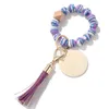 Bead Wood Armband smycken Leopardkorn Tassel Färgglada handpärlade armband Bangle Rainbow Fringe Wrist Key Ring Keychains Pendant Bag Tillbehör SXjun23