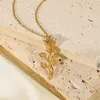 Pendant Necklaces GAIRU Fashionable 18K Gold Plated Three-Dimensional Rose Flower Necklace Stainless Steel Jewelry Women GiftsPendant