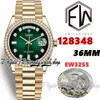 EWF V3 ew128348 ew3255 Automatic Mens Watch 36MM Diamond Bezel Green Diamonds Dial Gold 904L Jubileesteel Bracelet With Same Serial Warranty Card eternity Watches