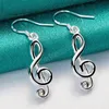 925 Sterling Silver Musical Note Dangle Brincos Moda Mulher Charme Drop Brios Jóias de Casamento