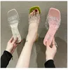 2022 New Women Fashion PVC Crystal Sandals Girls Summer Summer Open Open Tee Shorts Shorts Slippers Shoe Seary Green Green Sexy Flops Pink White Slides Size 35-39 No Box #H38