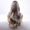 Vaajee Long Body Wave Wig for Women Ombre Brown Light Golden Synthetic Hair Part Cosplay Natural Heat résistant 220525