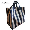 Women Beach Canvas Fashion Stripes tyghandväskor damer stor axelväska casual bolsa shopping livsmedelsväskor y201224