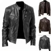 Hommes Brown Pu Veste En Cuir Moto Faux Cuir Moto Biker Veste Hommes Chaud Col Montant Veste Décontractée Garçon Grande Taille xxxl 4xl L220725