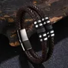 Charm Bracelets Special Design Double Layer Woven Leather Rope Bracelet For Men Jewelry Stainless Steel Beads Men's Fashion Party Bangle