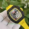 Venda quente Relógios de alta qualidade 50mm x 44mm RM011-FM esqueleto NTPT Fibra de carbono amarelo bandas transparente mecânica automática masculina relógio relógios de pulso