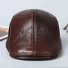 2021年秋と冬の最初の層牛革の男性帽子革の耳の保護ベレットシープスキンアウトドアフォワードコットンハットJ220722