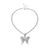 Establecimiento Big Butterfly Colgante Collar Hip Hop helado Cadena de diamantes de imitación para mujeres Joyas de choque de animales de cristal de mujeres.