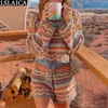 Women's Clothing With Clothing Sets Long Sleeve Tops Shorts Striped Knitted Suit Slim Casual Sweater 2 Piece Sets T220729