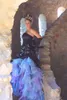 Vintage paarse quinceanera-jurken ruches ruches kleurrijke organza rok bloemen kralen een lijn gezwollen prom feestjurken strapless long trein veter sweet 15 16 jurk