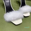 Sandals summer high-heeled shoes fairy mink hair one line with patent leather sandals thin heel white wool women's