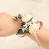 Wrist Flower Wedding Bridesmaid Hand Rose Artificial Flowers Ribbon Party Prom 3colors W1986b