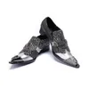 أزياء المعادن المدببة سلسلة إصبع القدم رجال أحذية جلدية أصلية مصنوعة يدويًا فستان حزب العمل في أكسفورد هومه