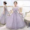 Girl's Dresses Violet Lace Christmas Kids Princess For Flower Girls Ball Gown Clothes Elegant Party Wedding Costumes Children Costume