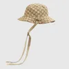 Mens Multicolour Reversible Canvas Bucket Hat With Strap Fashion Designers Caps Hats Women Summer Falled Beach Bonnet Beanie Casquette Uuoq