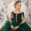 2122 Leuke Bloem Meisje Jurken Voor Wedding Off Shoulder Green Lace Floral Applicaties Tiered Rokken Meisjes Pageant Jurk Kids Verjaardag Partyjurken