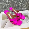 New Aquazzura High-Heeled Slippers Sandals Stiletto Mules 다이아몬드 공 금속 발 뒤꿈치 105mm 실크 슬립 온 오픈 발가락 여성 고급 디자이너 신발