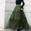 Autumn Fairy Puffy Maxi Long Gauze Skirt Cakee Patchwork Aline Layered Tulle Ankle Long Skirts Green Burgundy 220527