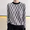 Hochwertiger Designer-Pullover mit Rundhalsausschnitt und langen Ärmeln für Damen, modisch, schwarz-weißes Muster, F-Buchstabe, Strickpullover