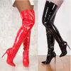 Trend Schwarz Sexy Über Das Knie Stiefel Frauen High Heels Damen Oberschenkel Hohe Frühling Leder Lange Stiefel Weibliche Schuh Plus größe