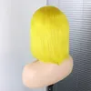 Ombre Yellow Colored 100% Human Hair Wigs Lace Frontal Wig Short Straight Bob Wig In High Quality