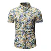 Chemises décontractées pour hommes Feuille imprimée Hommes Robe Camisa Hombre 2022 Chemise d'été à manches courtes Hawaiian Slim Fit Floral ShirtMen'sMen'sMen's