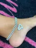 Tilted Heart Anklets For Women Zircon 9mm Cuban Ankle Bracelet Cancer Leo Virgo Leg Foot Chain Beach Jewelry