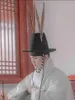 Bérets ancien Hanfu chapeau hommes 39s plume perlée dessus plat avant-toit chinois dynastie Ming pêcheur noir pour hommes femmesBérets4754685