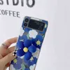 Moda urocze retro malarstwo olejne niebieskie kwiaty z uchwytem na telefon dla Samsung Galaxy Z Flip 3 Osobowość odporna na wstrząs Nowy A5426613