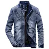 Demin Jacket Män Höst Vinter Vintage Jeans Coat Casual Stand Collar Fleece Ytterkläder Slim Fit Blue Black Long Sleeve Jackor