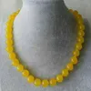 Genuine 12mm Natural Yellow Jade Round Gemstone Beads Necklace 18''