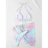 Sexig Tie Dye med Sarong Bikini Kvinna Baddräkt Kvinnor Badkläder Tre-bitar Bikini Set Bather Baddräkt Swim Lady Wholesale Y220420