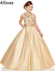 Gold Satin Little Halter Girl's Pageant Dresses Sequins Beaded Embroidery Kids Toddler Flower Girl Wedding Ball Gowns Infant Baby First Communion Dress CL0884