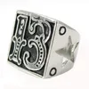 Fanssteel roestvrijstalen vintage heren of Wemens Jewelry Signet Lucky Evil 13 Cutout Star Biker Ring Number Ring 10W333136