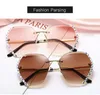 Solglasögon Trend Rimless Crystal Cut Edge Luxury Women UV Protection Diamond Studded Fashion Oculos de Solsunglasses