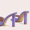 Élégant violet talons hauts pantoufles pour femmes dames mode serpent imprimé cuir bout carré sandales été fête chaussures diapositives 220530