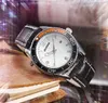 Top Brand Quartz Fashion Mens Mens Time Time Watch 40 -мм линейный скелетный циферблат из нержавеющей стали кожаный ремень простые роскошные популярные наручные часы Любимый рождественский подарок