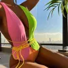 2022 Kadın Bikini Seksi Yüksek Bel Yastıklı Moda Patchwork Bayan Yaz Tek Parça Kayış Bikini Kadın Beachwear Bathing Için Y220420