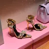 Sandali con tacco alto per donna Designer di lusso Highend fibbia trapano cristallo Scarpe con decorazione strass Sandali romani in pelle di alta qualità con tacco 10,5 cm