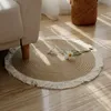 Ronde geweven tapijten handgemaakt rattan tapijt met kwastje voor slaapkamer woonkamer vintage home decor vloermatten chic kamer deur mat 220505