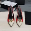 Star Buckle Pointed Toe Sandals Contrast Color Patchwork High Heels Stiletto Sandals Size 34-43