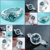 Anneaux De Mariage Bijoux Sier Plaqué Vintage Bleu Ciel Cz Zircon Cadeau De Fiançailles De Luxe Promise Pour Les Femmes Drop Delivery 2021 Ticda