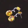 Dangle & Chandelier Classic AB Asymmetry Earrings Yellow Zircon Purple Grape Oval Shape Design Earring Stud For Women Jewelry PartyDangle