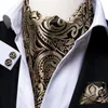 Bow Ties Silk Luxury Paisley Scarf Tie Black Golden Ascot Cravat Set For Men Vintage Casual Big Floral Wedding Neck Pocket Square SetBow