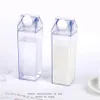 US Warehouse 17oz 500ml mjölkflaska Vatten Tumbler Mjölk Förvaringslåda Transparent Square Högkapacitet Kopp Plast Kaffe Dryck Mugg Originality DIY B1