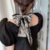 Fashion Women Silk Scarf Elegant Ribbon Woman Scarver Bag Accessories Girls Bow Knot Print Long Hair Band