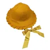 Kvinnor Sweet Ruffles Wide Brim Bucket Hat med långt band Lolita Fisherman Cap 220506