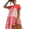 2022 Summer Womens Casual Dress Skirt Short Sleeve Ruffle Contrast Color Stitching Shirt Dresses Designer Clothing