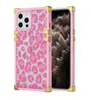 Luxus Bling Leopard Metall Clear Acrylschockdelie -Telefonhüllen für iPhone 13 12 11 Pro XS max XR x 7g 8 plus Drop Gummi -Quadrat -Rückenhülle
